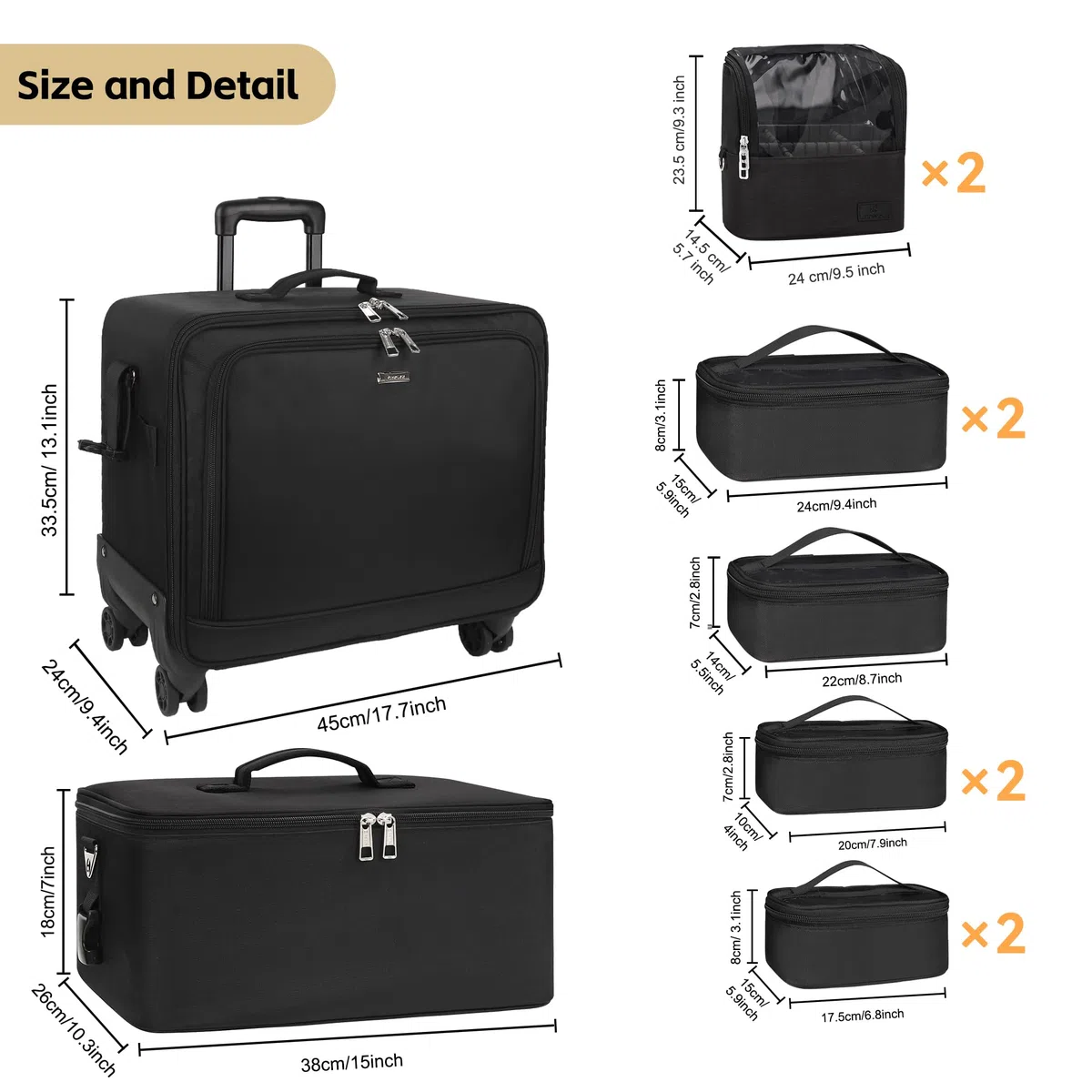 Valigia per trucco, organizer professionale per cosmetici con porta-pennelli, F-nero, Extra Groß