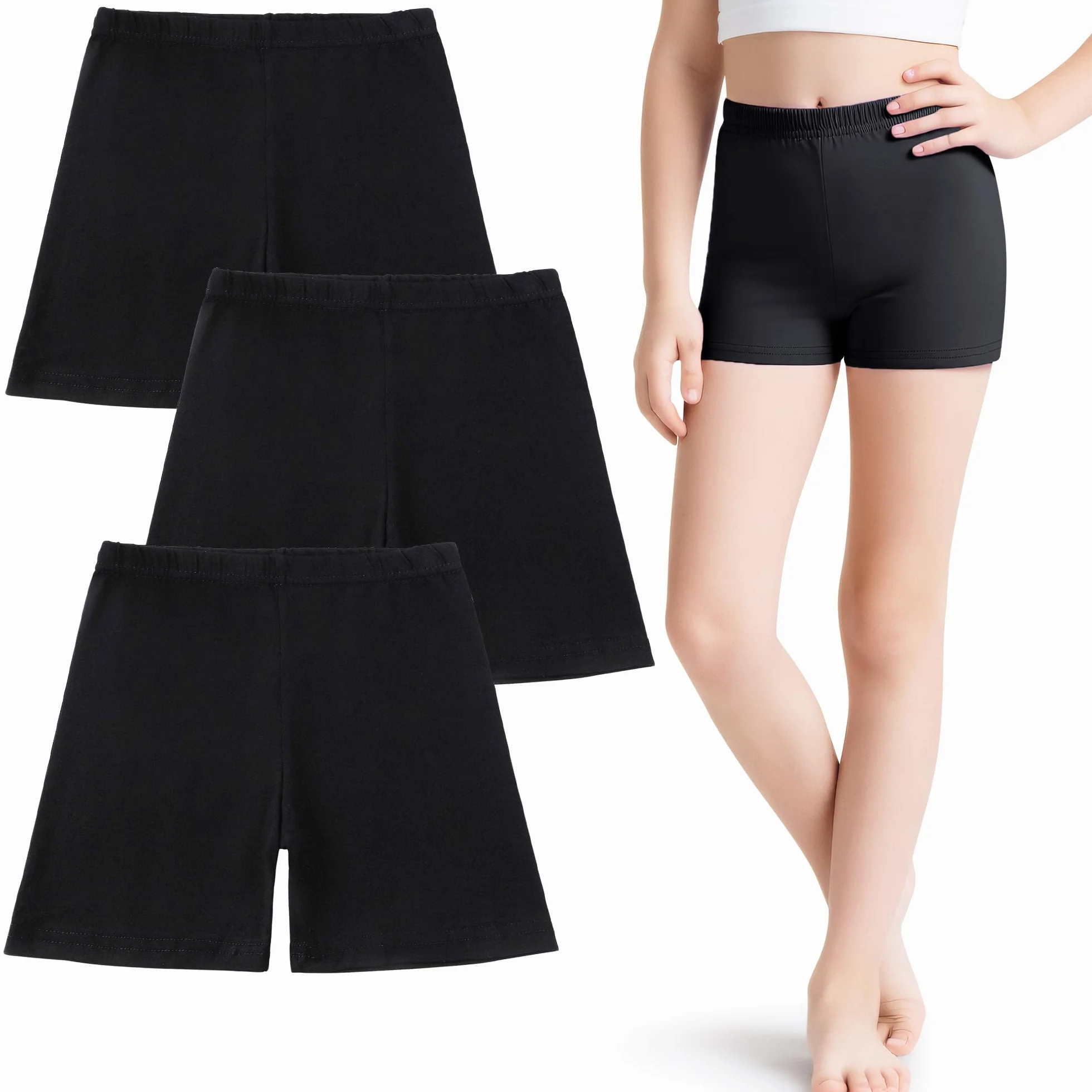 JinBei Pantaloncini Bambina, Ragazze Cotone Corti Leggings Estivi Fitness Danza Ciclismo Shorts, Pacco da 3, Bambini Elasticizzato Confortevole Traspiranti Pantaloni Sportivi Abbigliamento, 5-16 Anni