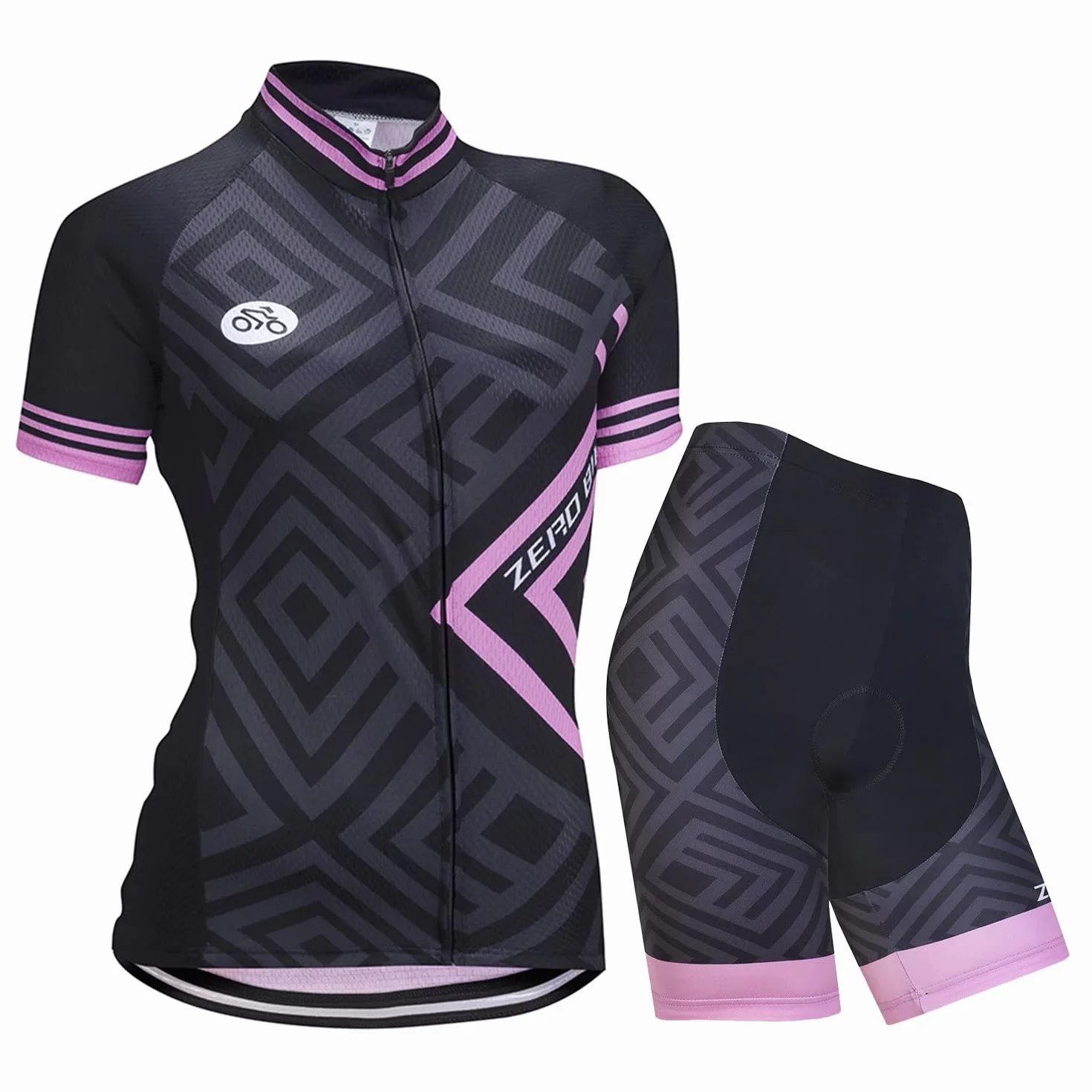 Donne Ciclismo Ciclismo Traspirante ad asciugatura Rapida Maglie Set, Jersey Ciclo Manica Corta Giacca + 3D Cuscino Imbottito Stretto Pantaloncini Pantaloni