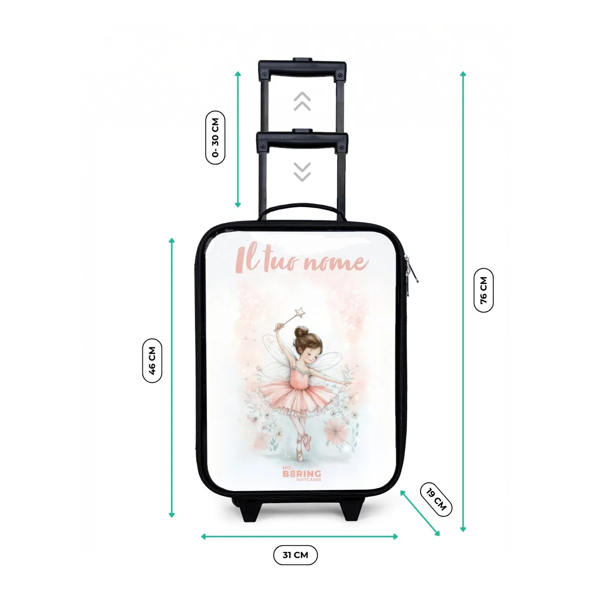 NoBoringSuitcases.com® Valigia Per Bambini Personalizzato Con Un Nome 48x31x19 cm Bagaglio Ultraleggero Trolley A Mano Rigidi LED Ruote Da Viaggio - Ragazze - Ballerina - Elfo - Fata