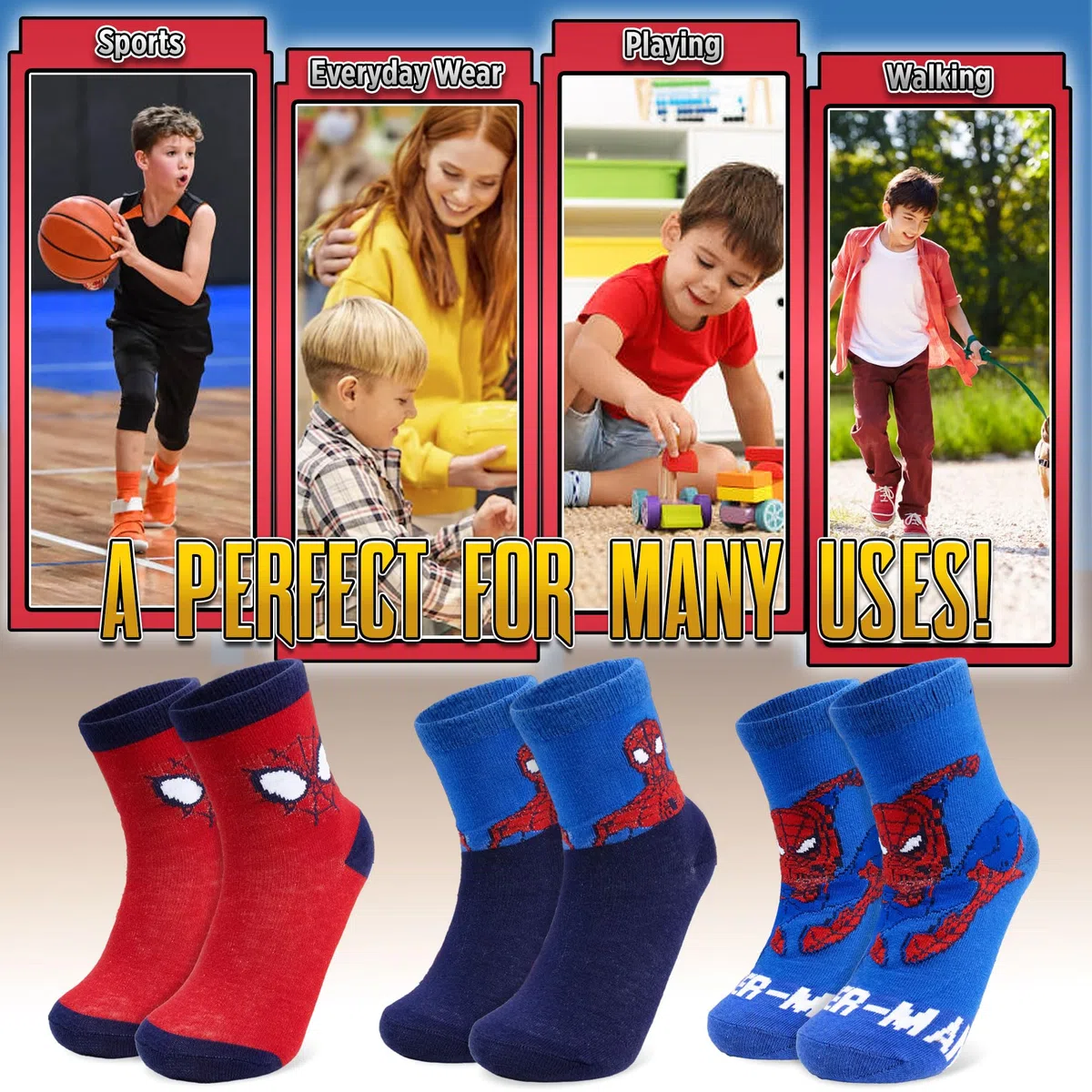 MARVEL Calzini per bambino Spiderman set 3 paia di calze in cotone bimbo 7113