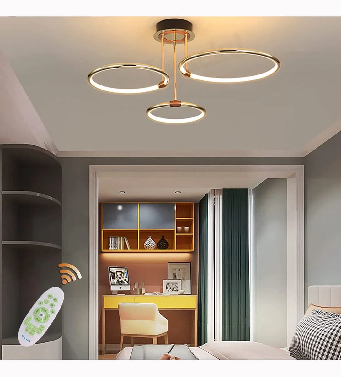Lampadario Soffitto Lampada da Soggiorno LED Plafoniera Dimmerabile Camera da letto Tavolo da pranzo Luci Moderno Ring Lampada a Sospensione per Cucina Sala Da Pranzo Ufficio con Telecomando Lampadari