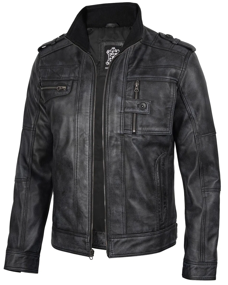 fjackets Cafe Racer Giacca in pelle da uomo - Vera pelle di agnello naturale grana giacche stile moto per uomo