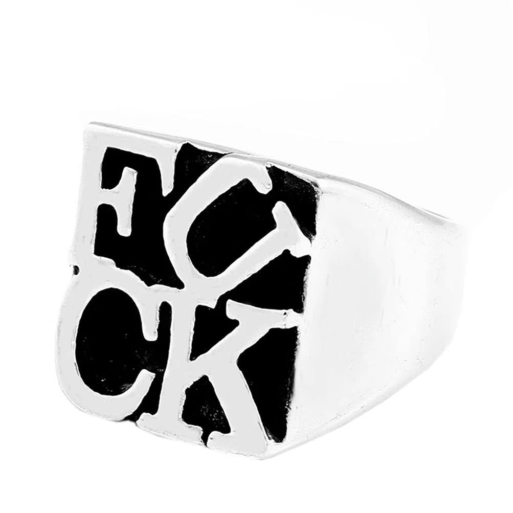 PAURO Uomo Acciaio Inossidabile Personalizzato Fuck Parole Anello Stile Punk