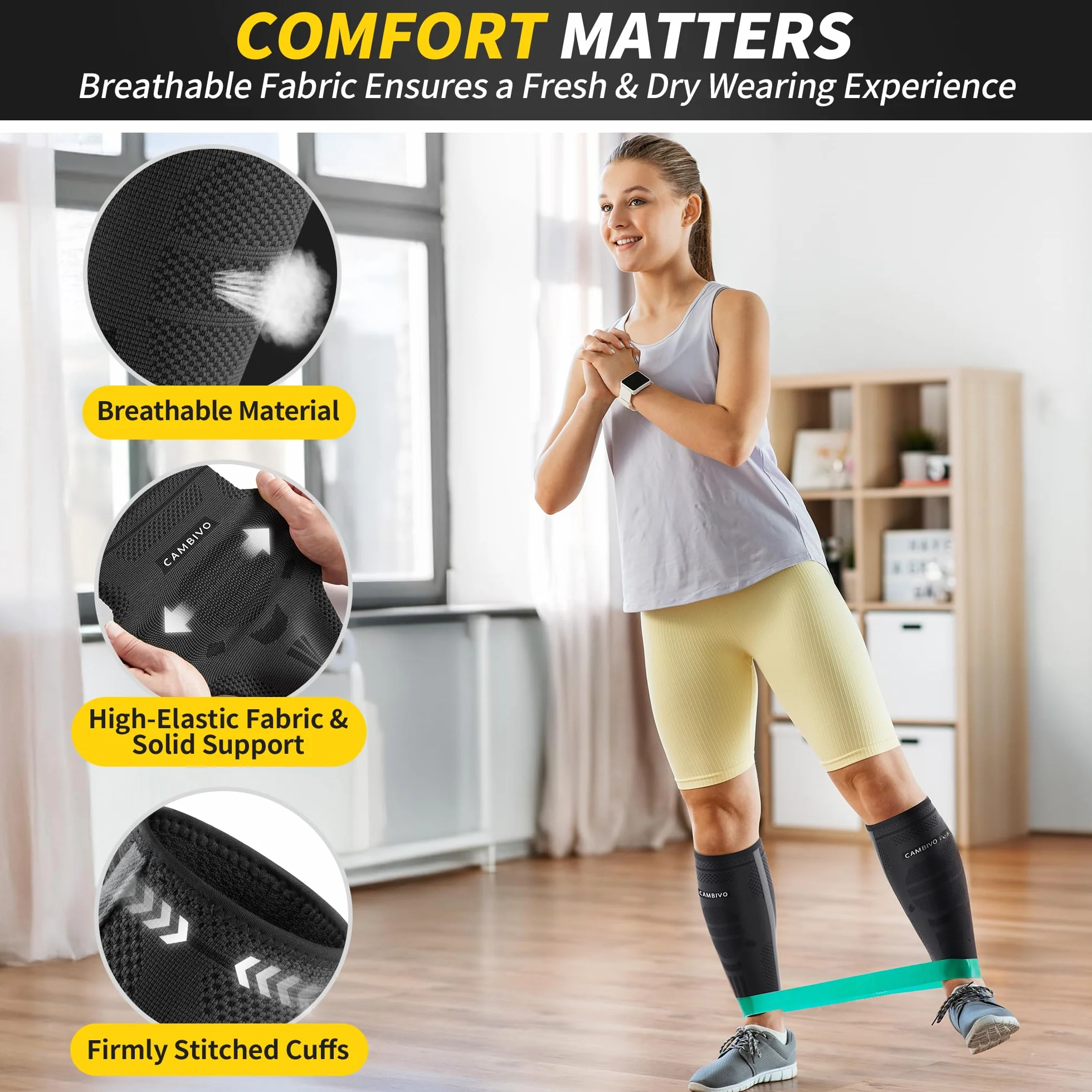 CAMBIVO Polpaccera Compressione Uomo Donna x2, Calze a Compressione, Gambaletti Compressione, Fascia Polpaccio Compressione, Calze Sportive per Corsa, Fitness, Sport, Calcio, Ciclismo, Vene Varicose