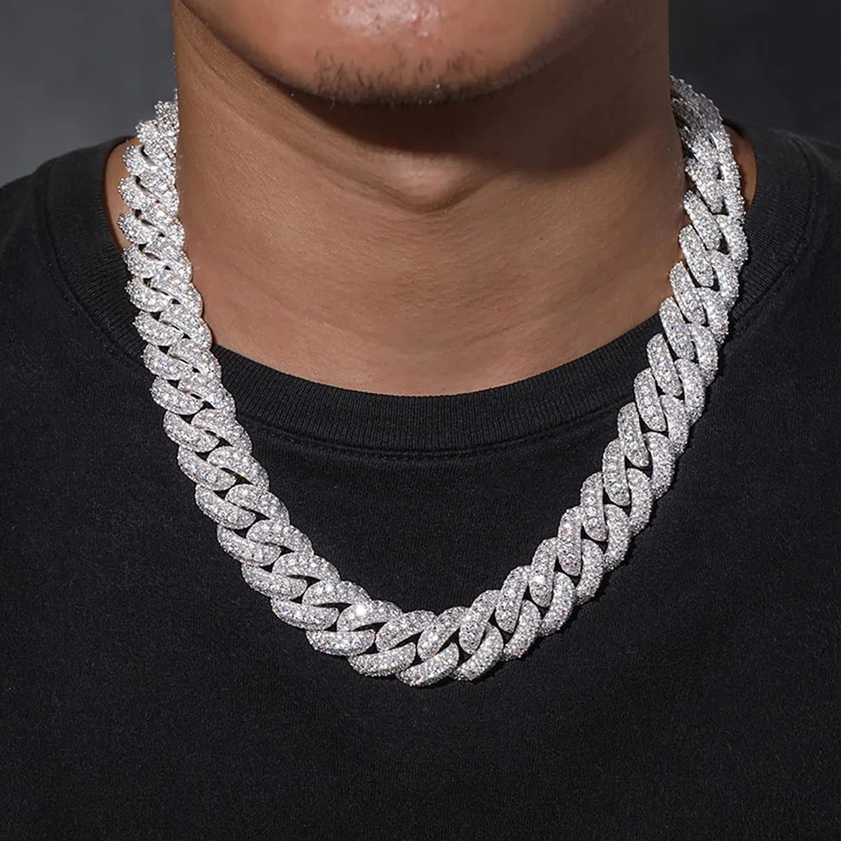 Catena a maglia cubana placcata in oro bianco 18 carati, 18 mm, Miami Bling 5A+, con zirconia cubica, stile hip hop, rapper, collana spessa a maglie cubane, regalo di lusso per uomini e donne