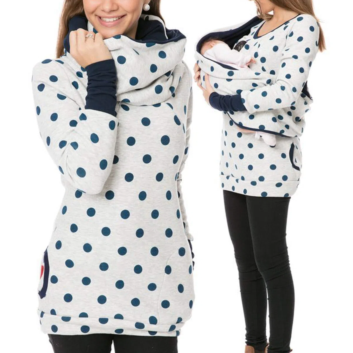 Maglione da donna per allattamento al seno, con cappuccio per maternità, set top