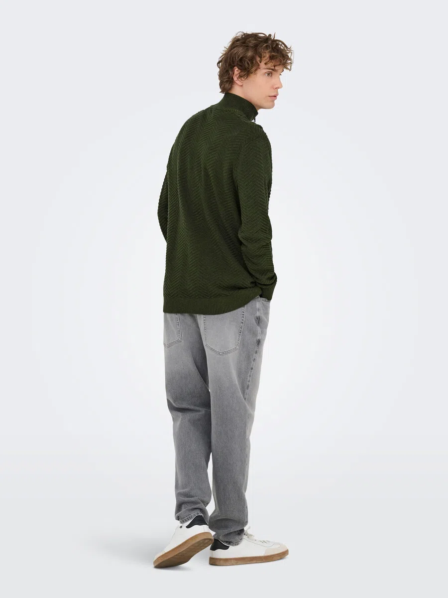 Only & Sons Onsmace Reg 12 Herringbon-Maglia a Mezza Zip Uomo