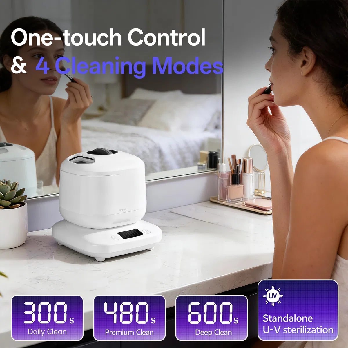 Macchina elettrica per la pulizia dei pennelli da trucco a ultrasuoni con U-V, spazzola cosmetica automatica per pulizia profonda portatile per set di pennelli da trucco di bellezza, pennello per fard