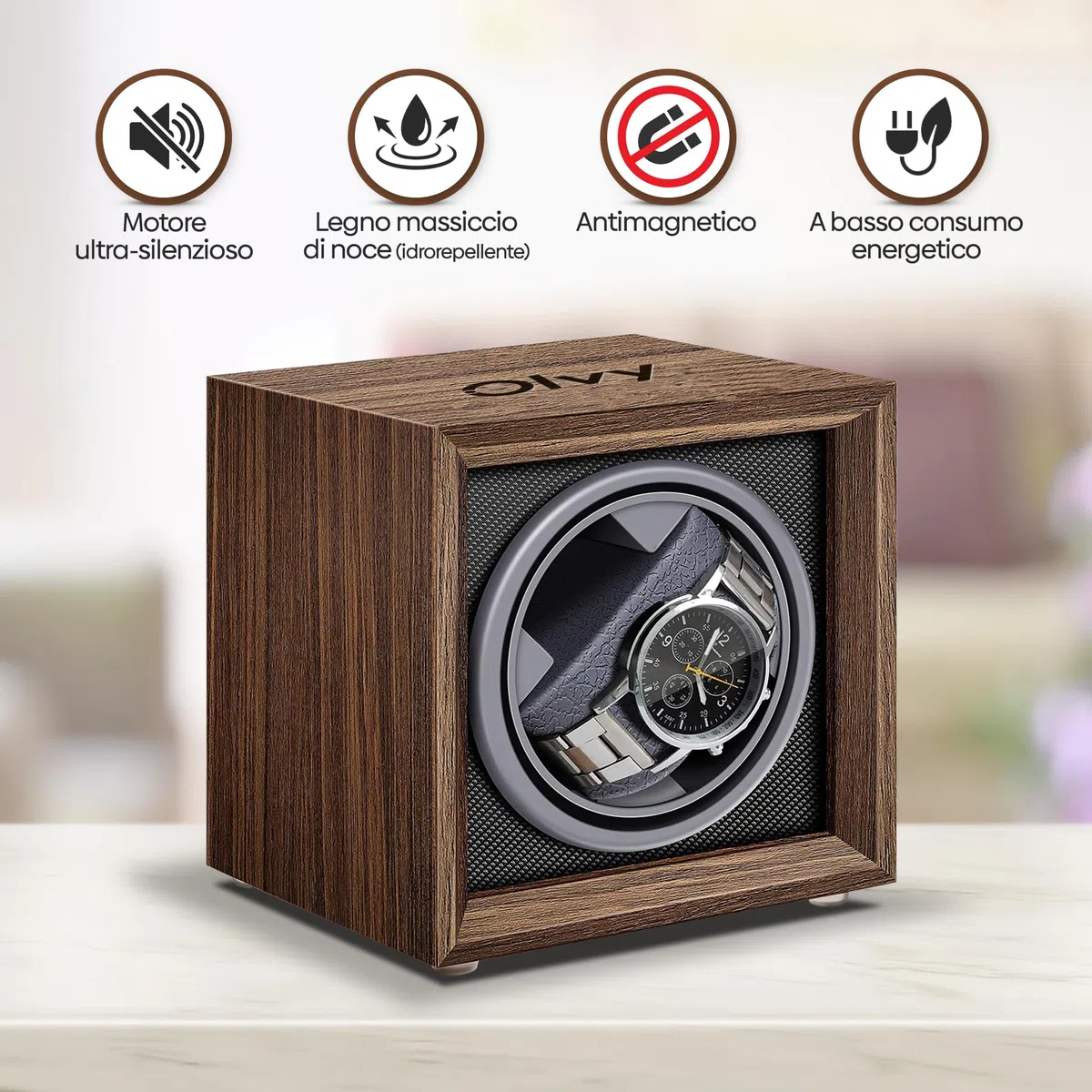 Olvy Caricaorologi in legno per orologi automatici, motore estremamente silenzioso, orologio winder per orologi automatici, caricaorologi automatico, Watchwinder