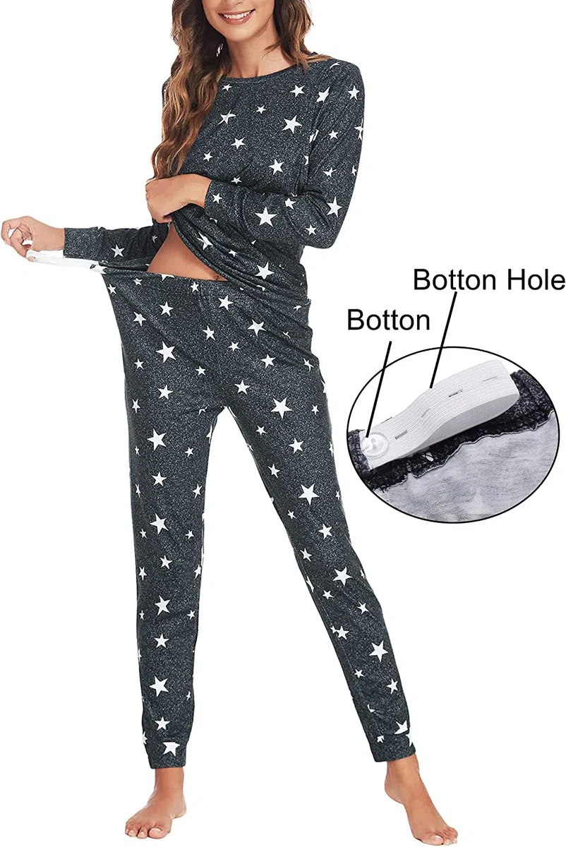 Ekouaer Pigiama Donna Premaman Pigiami maternità Invernali Manica Lunga Due Pezzi Abbigliamento da Notte Morbido, S-XXL
