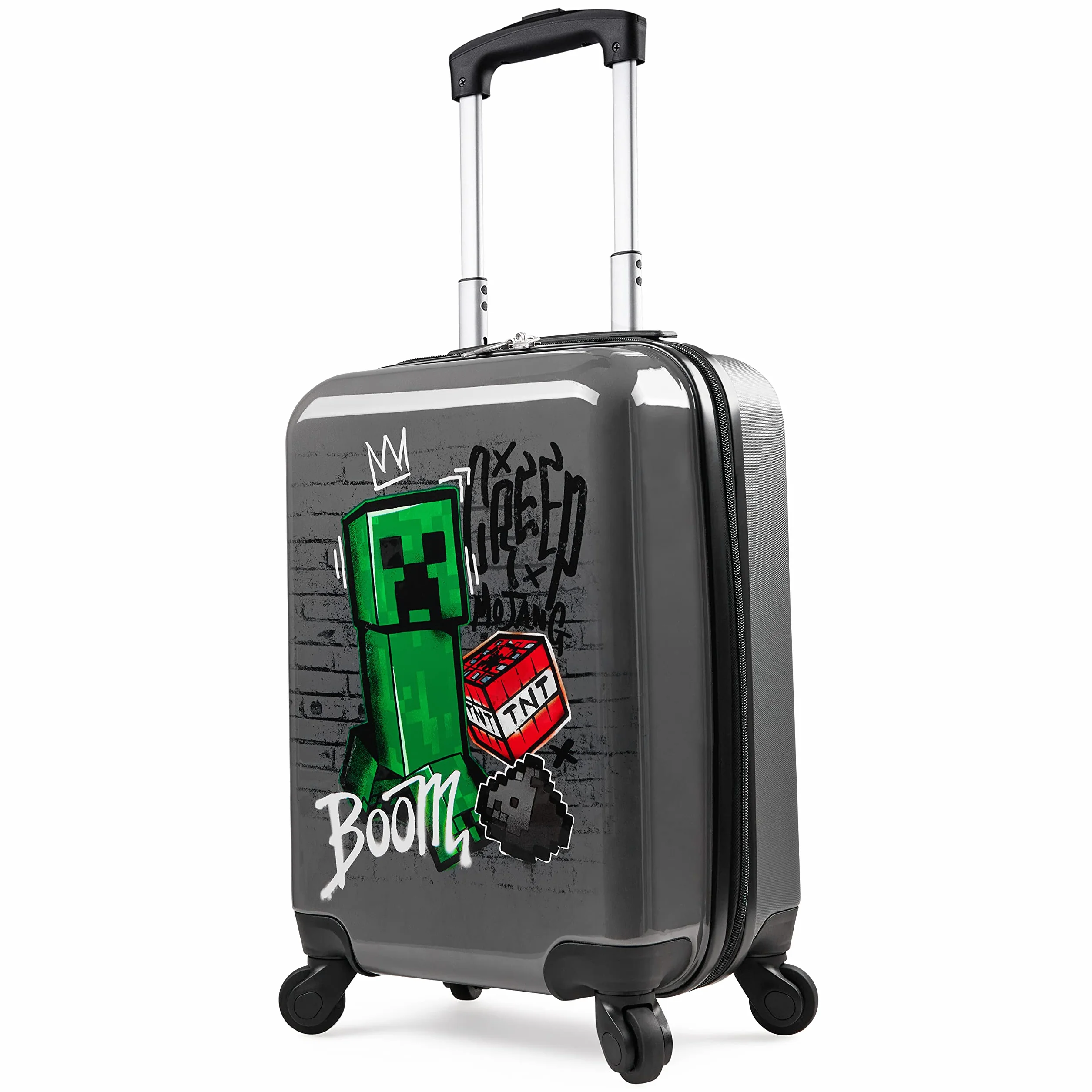 MINECRAFT Valigia Bambino Creeper Trolley Bambino Rigido 4 Ruote Valigia per Bambini da Viaggio Regali per Gamer (S(L49cm x W33, 30L), Grigio)