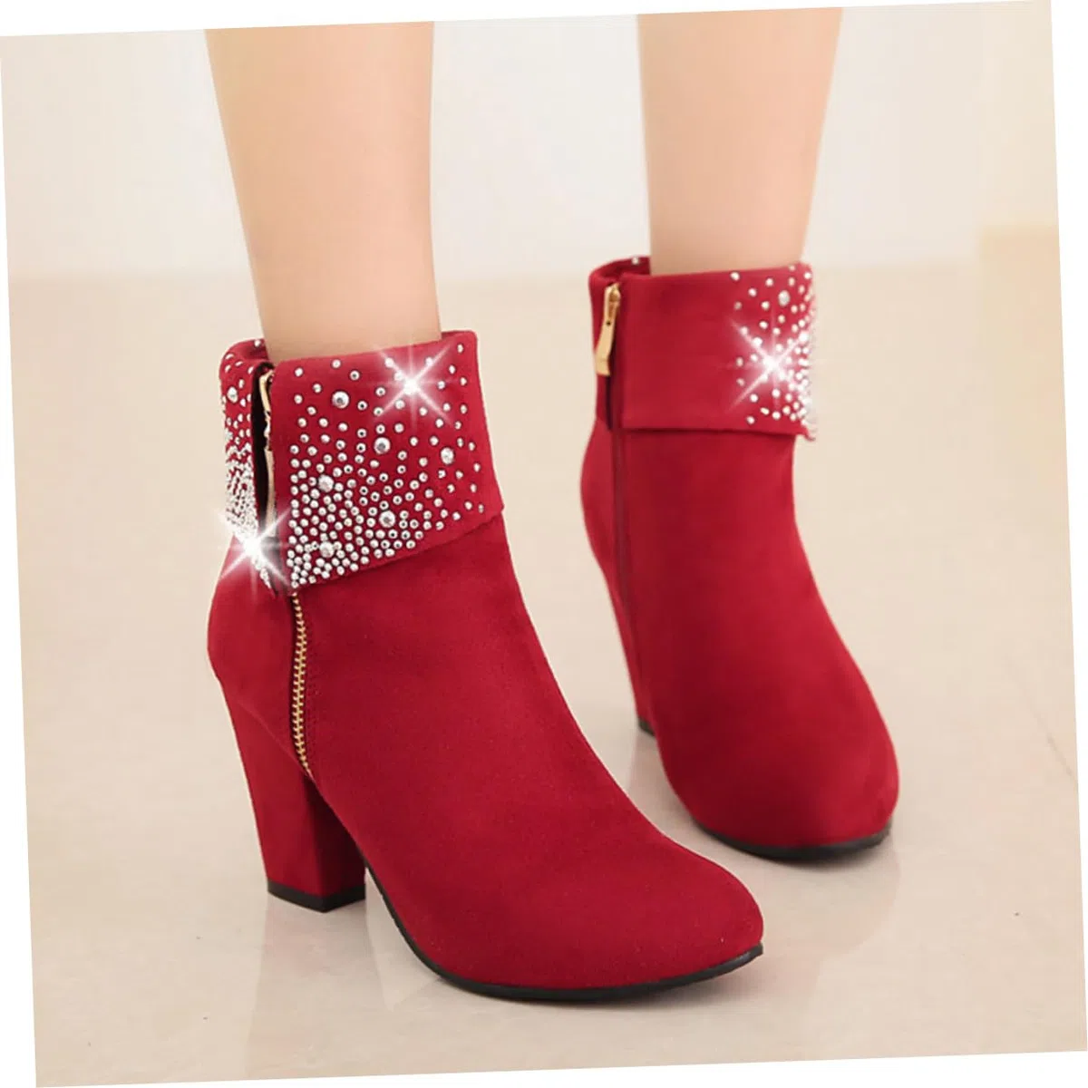 Stivaletti Autunno Inverno Con Strass Stivaletti Con Strass Tacchi Piattaforma Per Le Donne Scarpe Eleganti Per Donna Con Pompe Da Donna Rosso Materiale Superiore: Pu