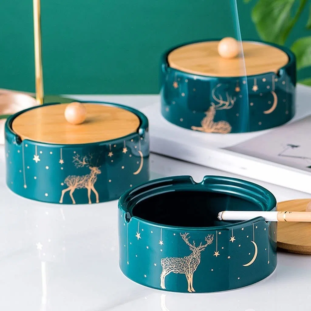 Set di posacenere for Sigarette Posacenere in Ceramica con Coperchio Tavolino da caffè for la casa all'aperto Soggiorno Tavolo Pranzo for Ufficio Decorazione ，Posacenere(A)