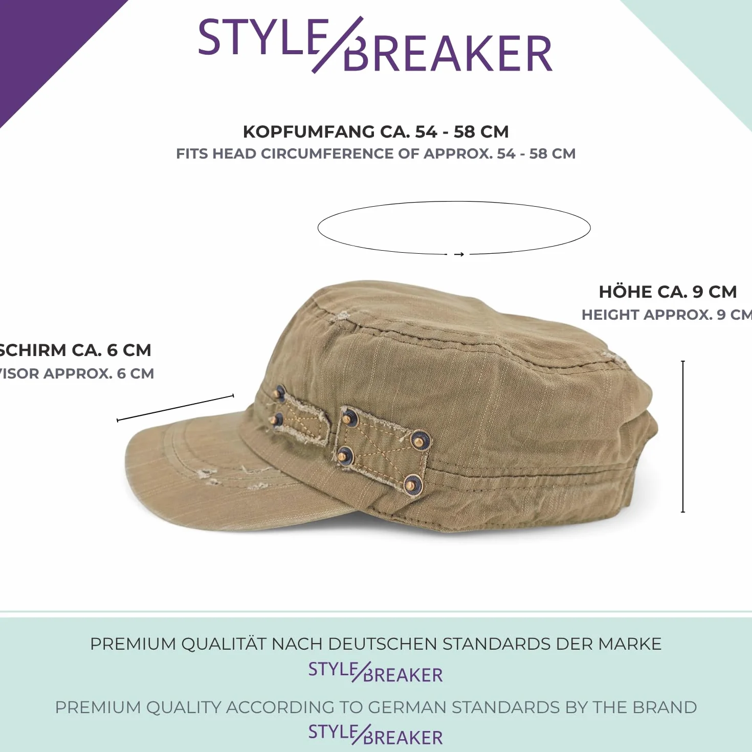styleBREAKER Cappellino Militare Unisex Look Vintage Destroyed | Berretto Militare Regolabile in Cotone | Visiera con Effetto Usato per Uomo e Donna