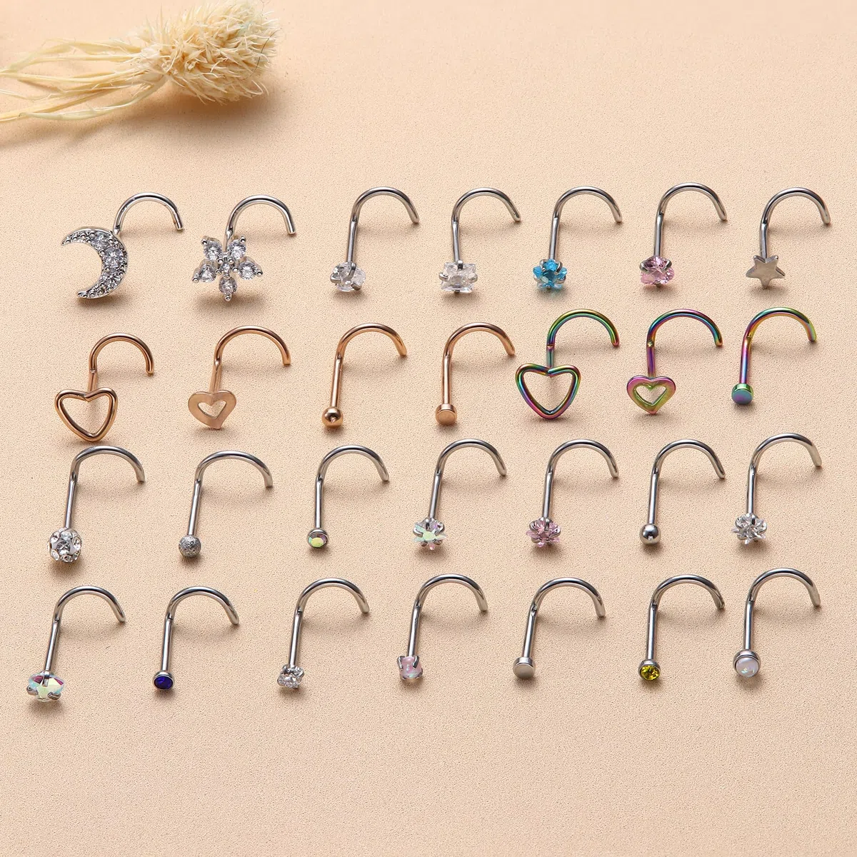 LOLIAS 20G Piercing Naso Acciaio Chirurgico Donna Uomo Nose Stud Ring Screw Piercing Naso Diamond CZ Brillantino Nostril Piercing Argento