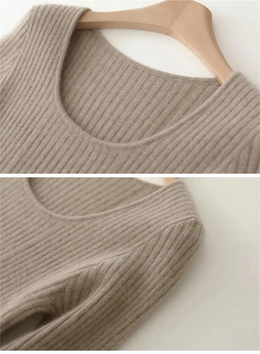 SAeWare Abito da donna in maglia di lana tinta unita con scollo a U gonna a coda di pesce abiti casual a righe autunno inverno, Pnnrk-XL