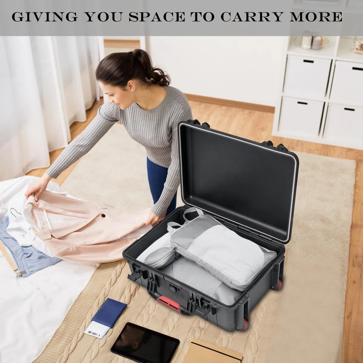 Organizer per valigie imballaggio a compressione Organizzatori di valigie da viaggio espandibili, Grigio 3 pezzi