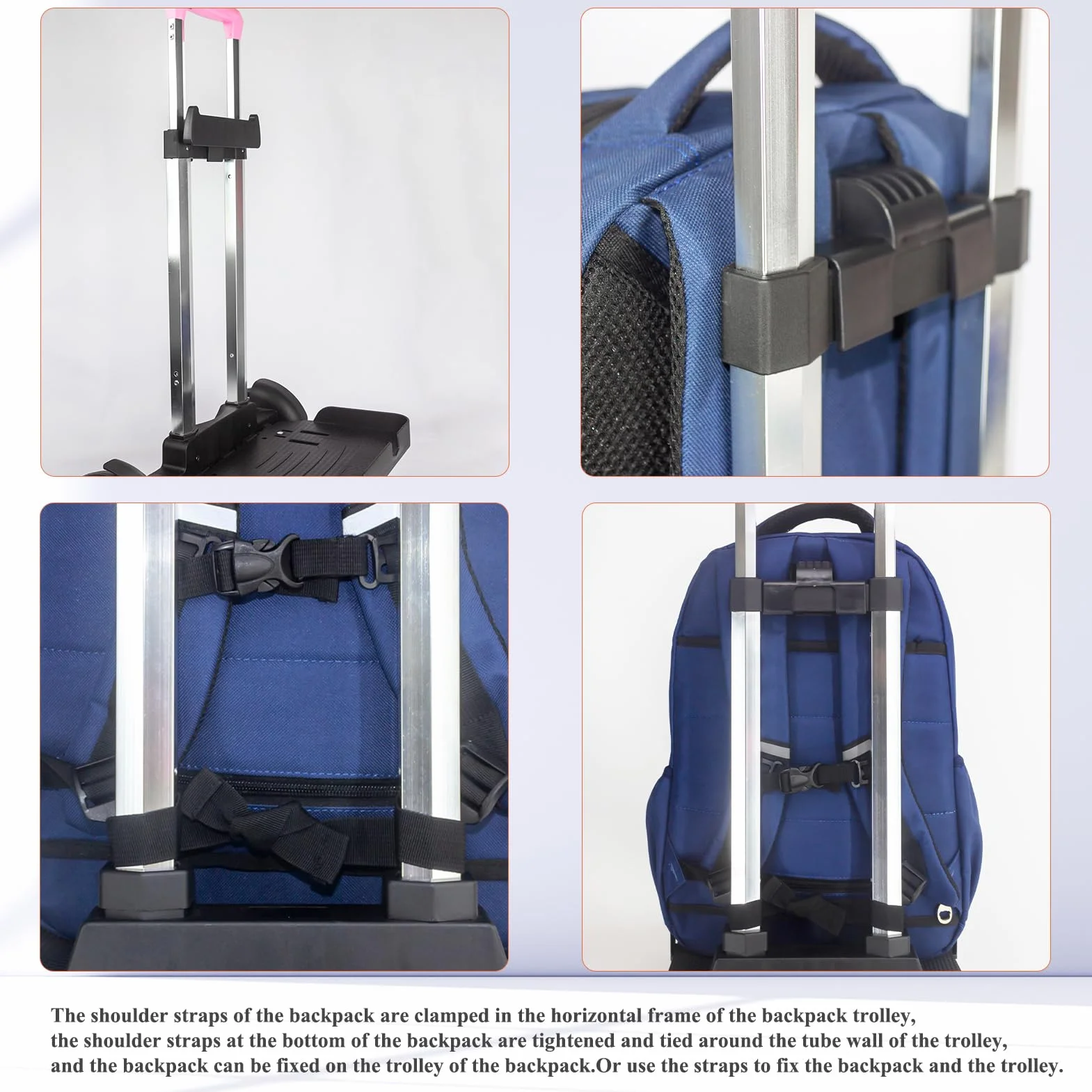 Carrello per zaino, carrello con ruote in lega di alluminio, carrello per bagagli con 2 grandi ruote per serbatoio, carrello pieghevole con cinghie per bagagli, zaino per il pranzo, borsa da golf