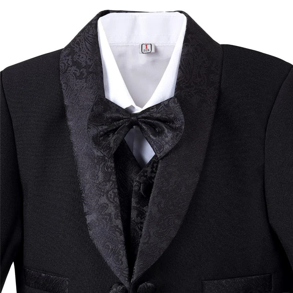 Lito Angels Smoking Completo Elegante per Bimbo Bambino, Set 5 Pezzi (Giacca, Gilet, Camicia, Papillon e Pantaloni) Nero Bianco Avorio 96 92 98 104