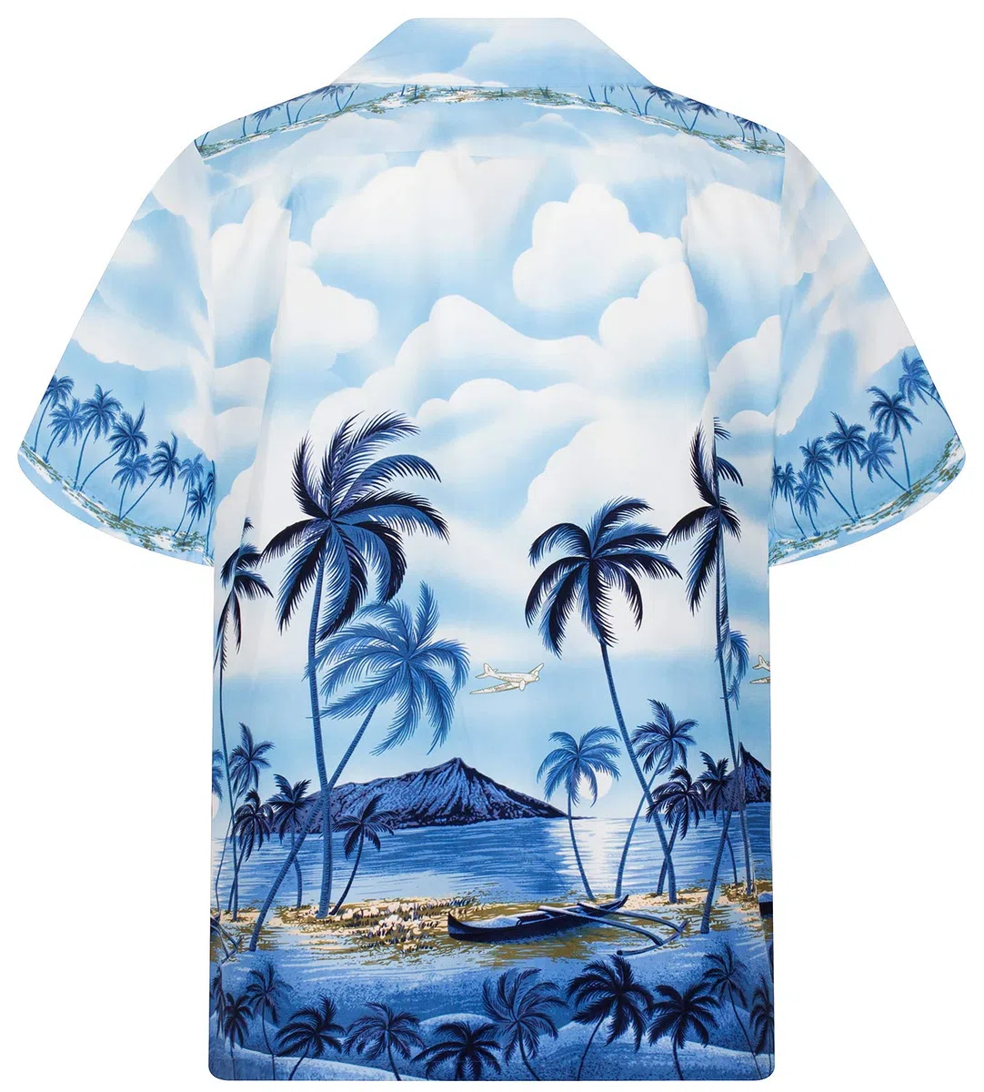 KY‘s | Original Camicia Hawaiana | Signori | S - 6XL | Maniche Corte | Tasca Frontale | Hawaii Stampa | Palme | Spiaggia | Blu