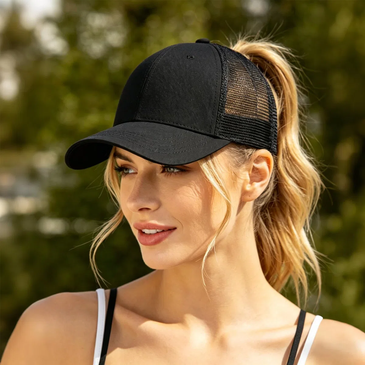 Cappellino da baseball da donna con foro per coda di cavallo, traspirante, per estate, sport e tennis, berretto regolabile con foro a treccia