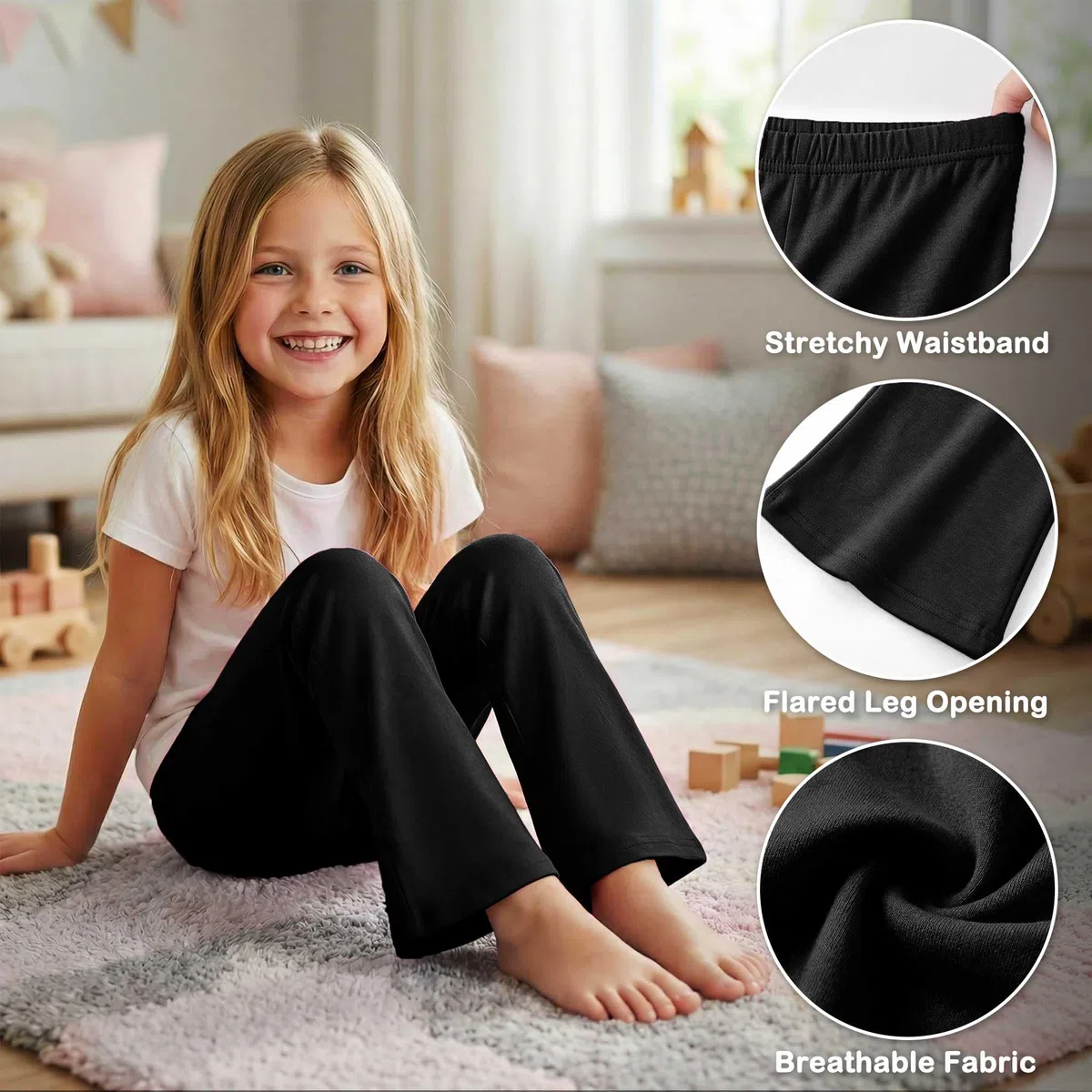 Leggings Flared Bambina Cotone a Zampa Pantaloni Svasati Traspirante Comodi e Morbidi Leggins Elasticizzati Casual Bootcut Sportive Danza Ragazze Abbigliamento per 7-16 Anni