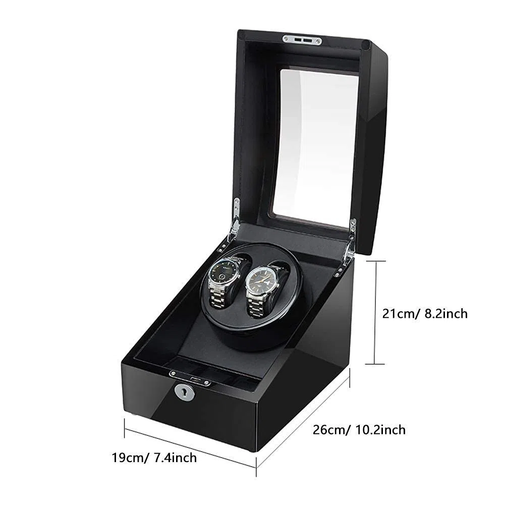 Scatola avvolgitore per Orologi 2+3 Adattatore per avvolgitore Automatico per Orologi e Motore Silenzioso con Finitura per Pianoforte in Legno Alimentato a Batt