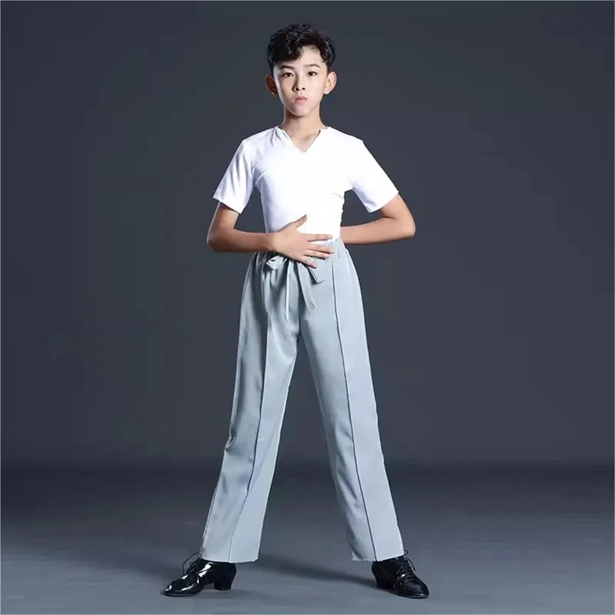 Pantaloni Uomo Eleganti Set Da Ballo Latino For Bambini, Azzurro Chiaro, Abbigliamento For Balli Latino For Bambini, Abbigliamento For Balli Rumba/cha Cha/samba, Pantaloni Neri Con Lacci(160CM,Pant 2)