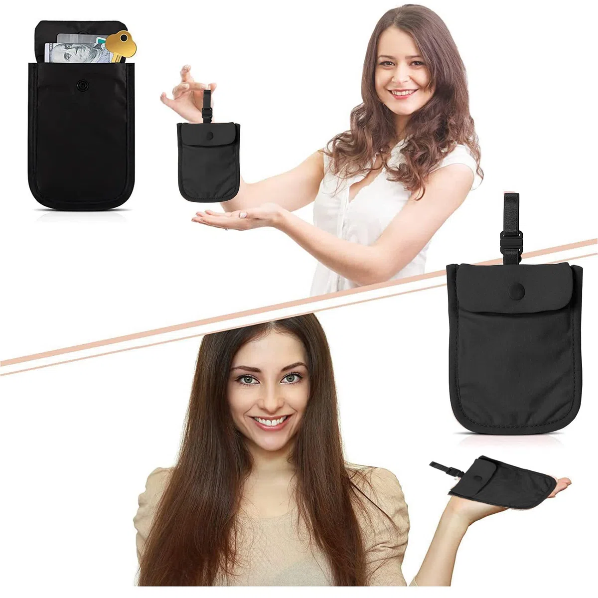 HsentimenH Portafoglio per Reggiseno da Viaggio per Donna, Borsa Reggiseno Portamonete, Portafoglio Nascosto Lavabile Antifurto con Cinturino Regolabile per Donna Viaggi e Sport Tasca Nascosta
