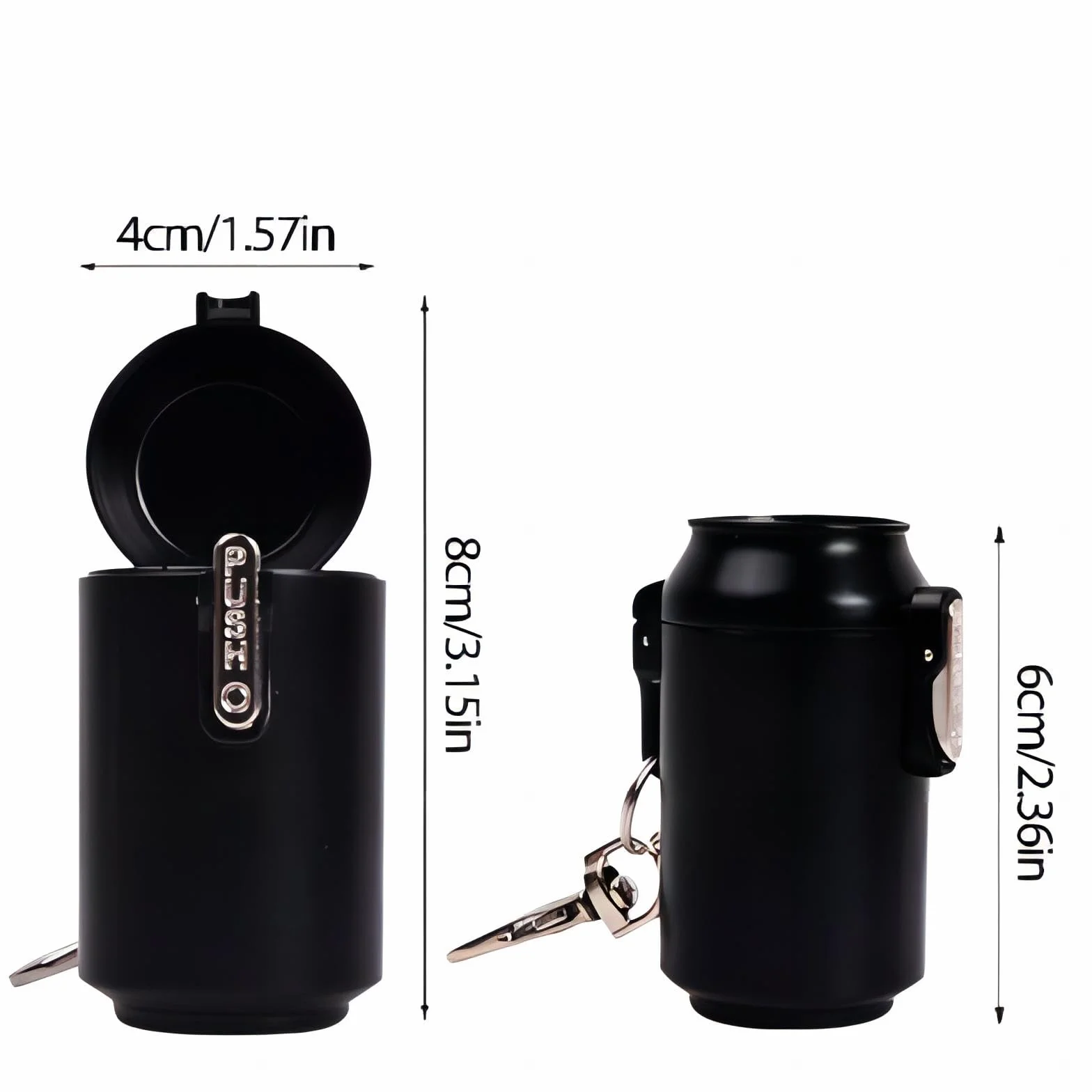 Nivofu Posacenere Portatile Tascabile Antiodore, Mini Portacenere Metallo, Posacenere Portatile Tasca con Gancio e Coperchio per Viaggio (Nero)