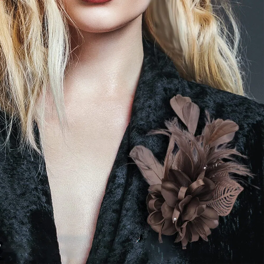 Elegante spilla a forma di piuma, clip per cappelli con piume, accessori per abiti, fascinator, costumi, decorazione, spilla a forma di fiore, per feste di nozze e festival