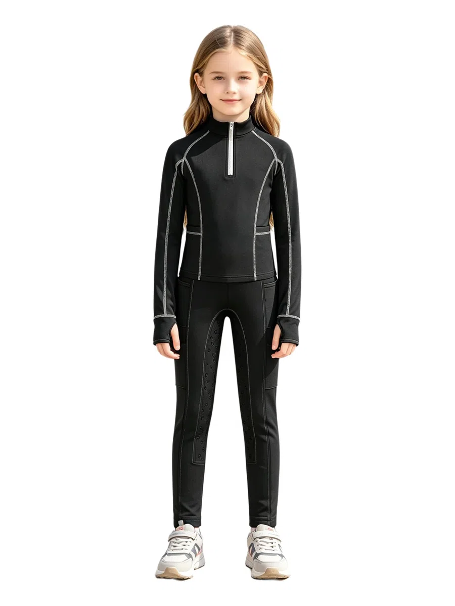 iiniim Completo Sportivo Bambina Completo Palestra Bambina Anni Leggings L'Equitazione Abbigliamento Equitazione Bambine Fitness Nero 9-10 anni