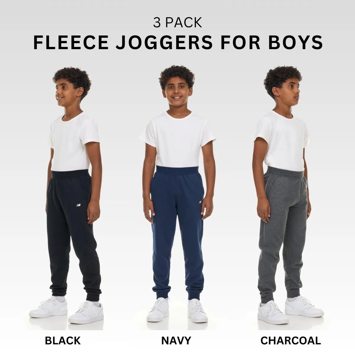New Balance Pantaloni da Jogging in Pile da Bambino, Confezione da 3, in Morbido Pile Misto Cotone, con Tasche, vestibilità Atletica, Taglie 4-20