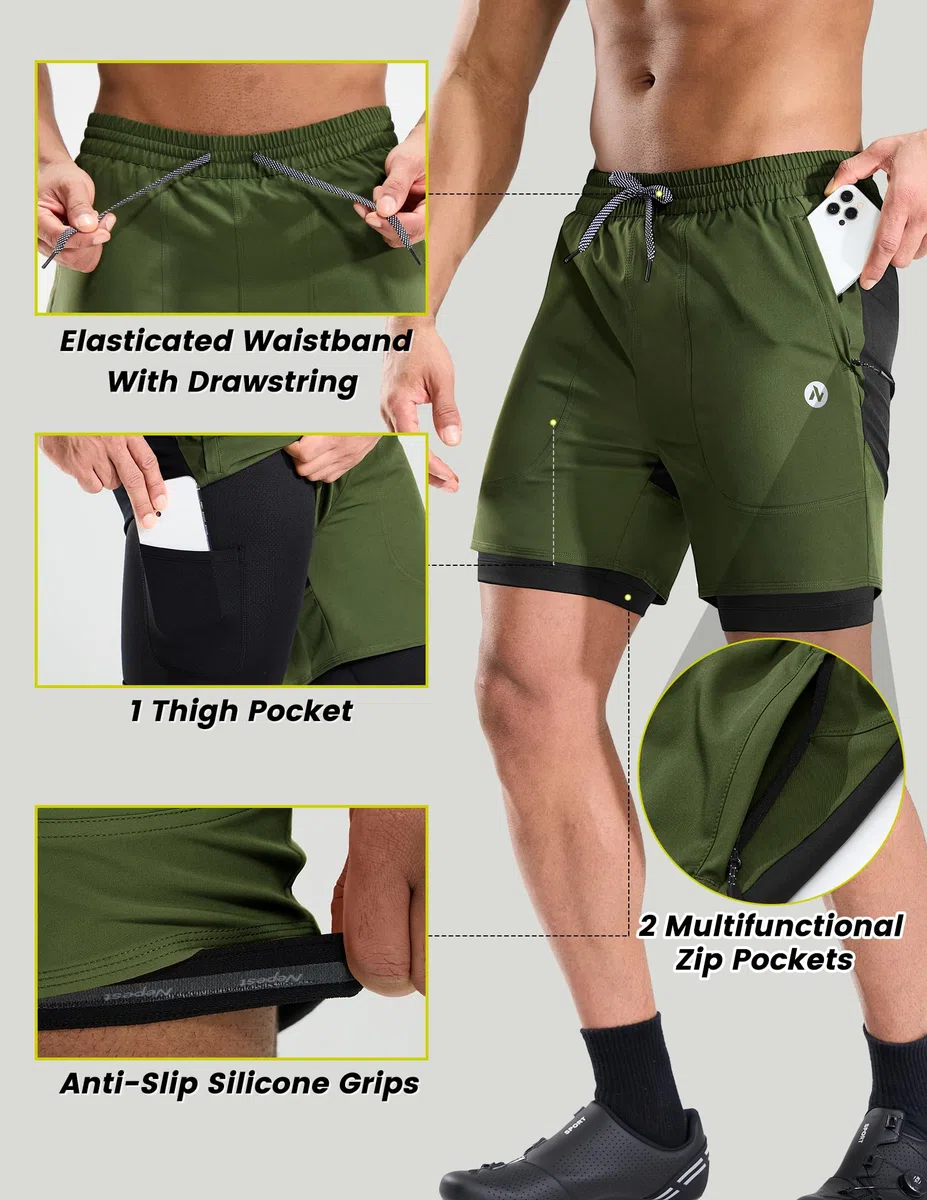 Nepest Pantaloncini da mountain bike da uomo con imbottitura in gel 4D e tasche con cerniera