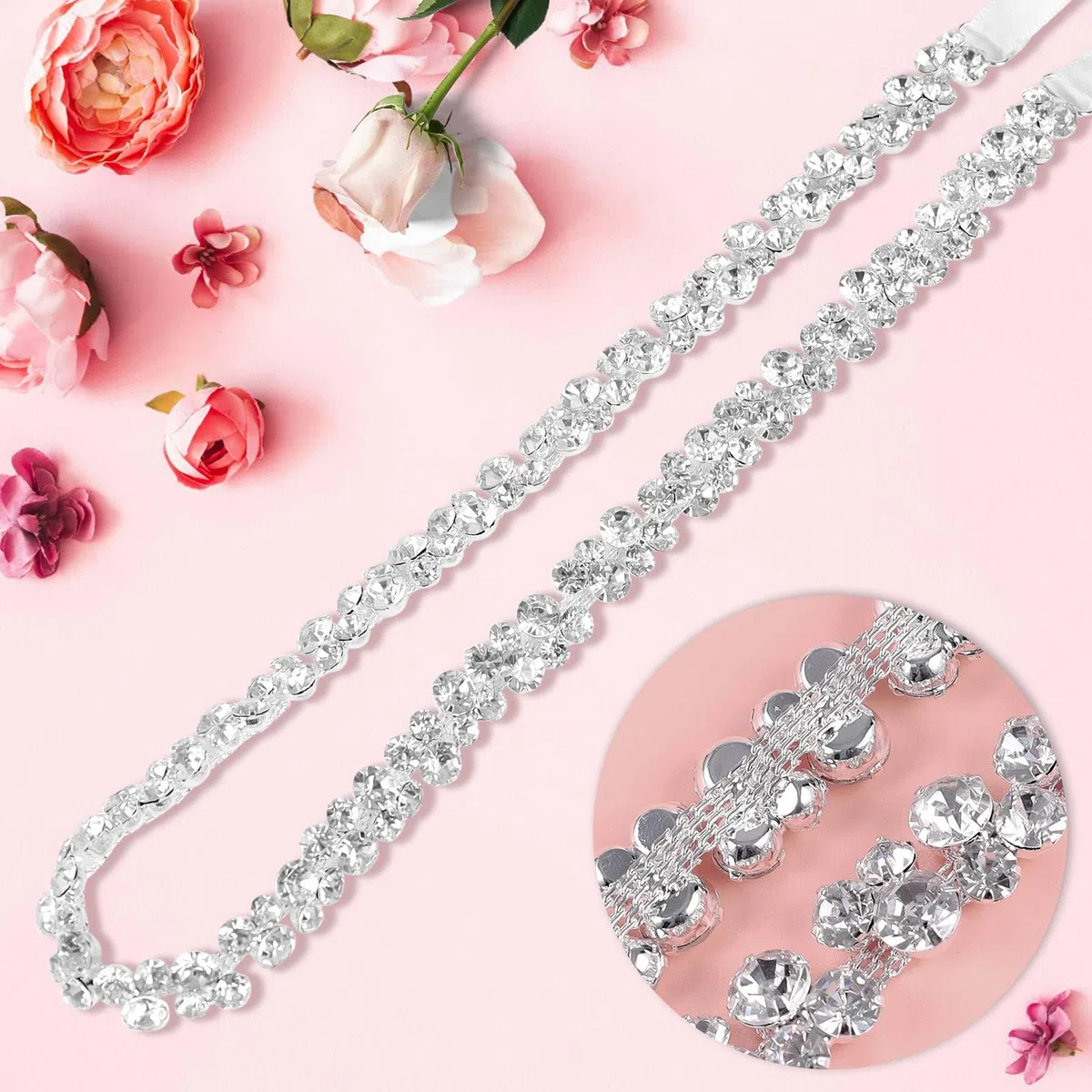 Cintura con Strass d'argento, Donna Eleganti per Abito da Sposa e da sera in Cristallo Raso Fiocco Fusciacca, Accessori con glitter, Strass da sposa Cintura da sposa Cintura glitterata