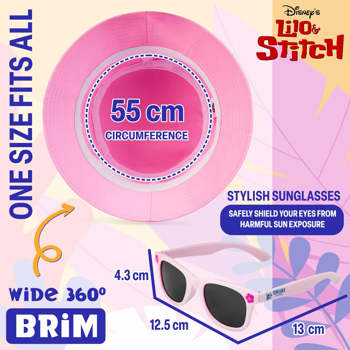 Disney Stitch Cappello da Pescatore Morbido e UV400 Occhiali da Sole Bambina Set
