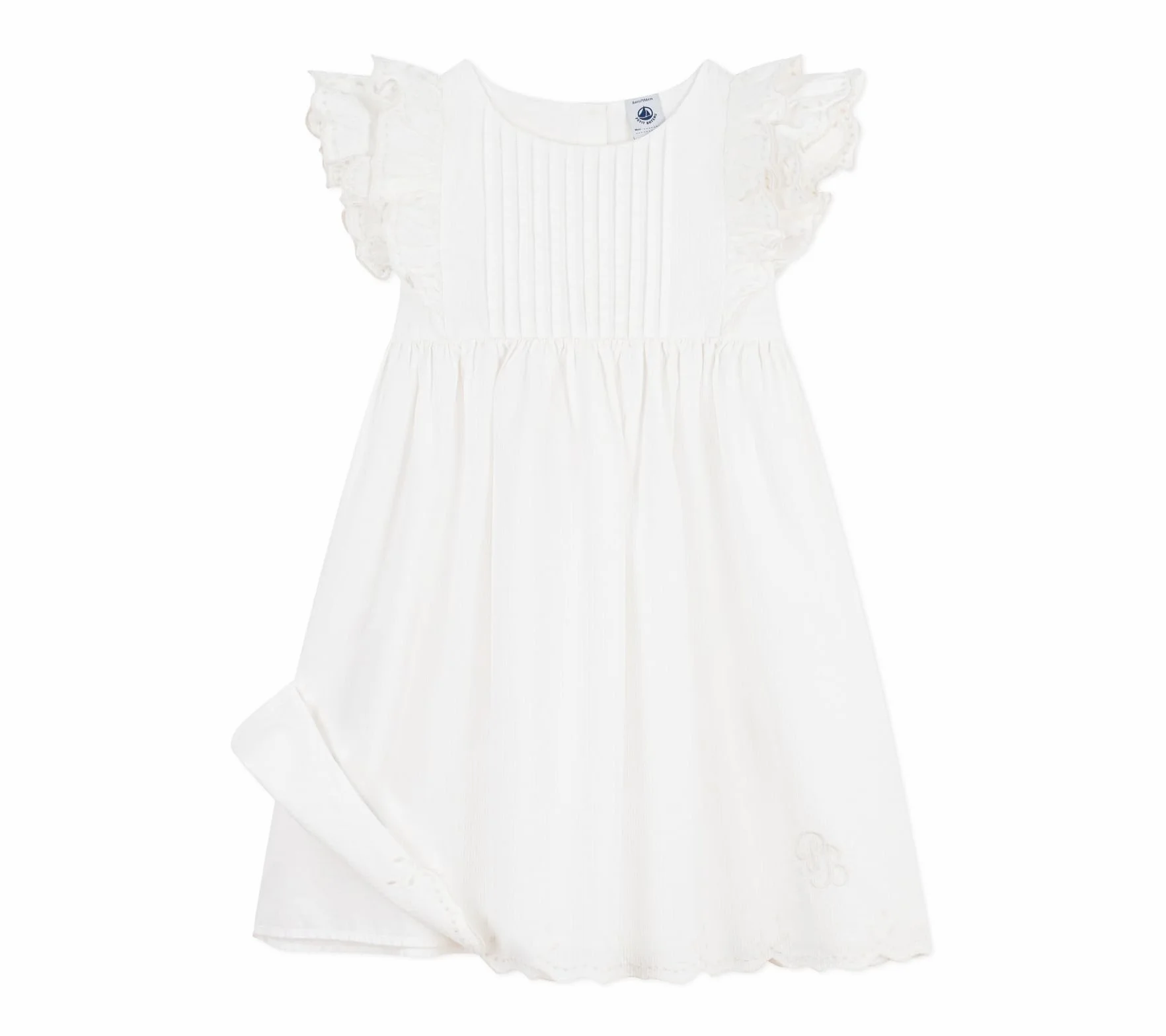 Petit Bateau Abito Bambino in Cotone Manica Corta Tinta Unita, Schiuma, 4 Anni