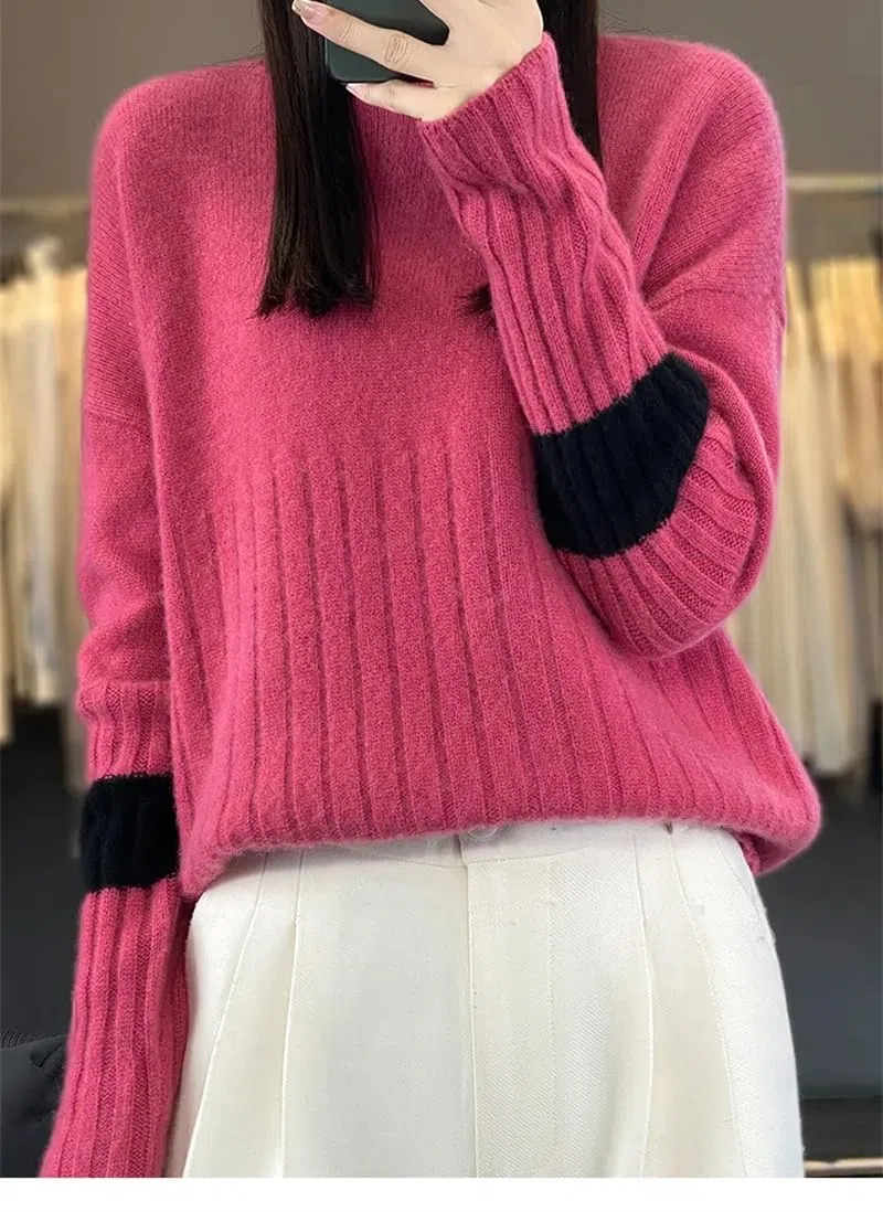Dninmim Maglione da donna a collo alto in lana, per autunno e inverno, vestibilità larga, camicia morbida