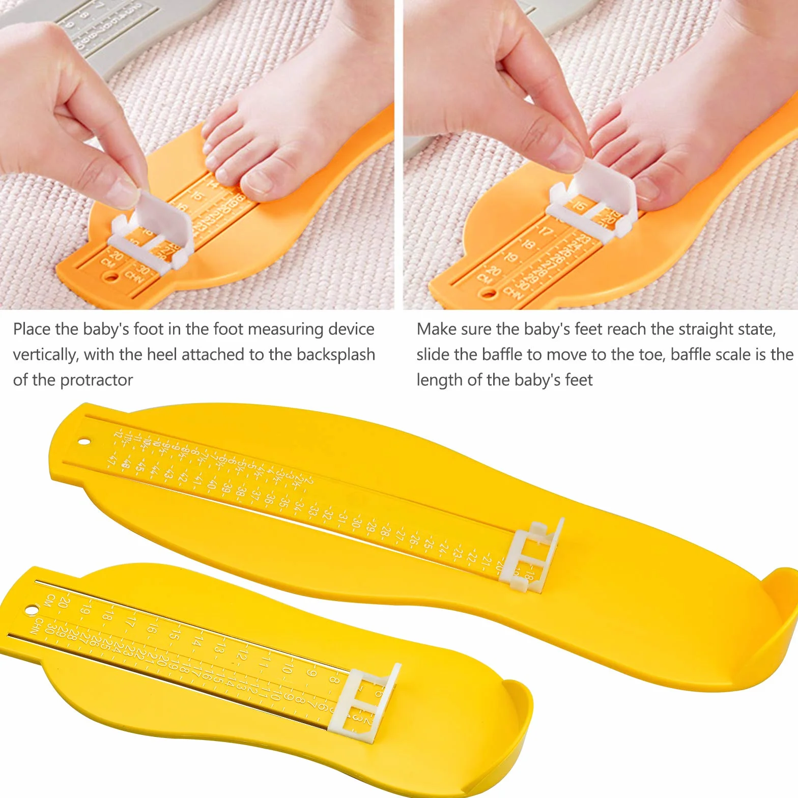 Winfred Misuratore del Piede, Leggero Scarpa Piedi Misuratore Dispositivo di Misurazione Del Piede Righello, Misuratore Piede per Scarpe, 2 Pezzi per Adulti e Bambini (giallo)