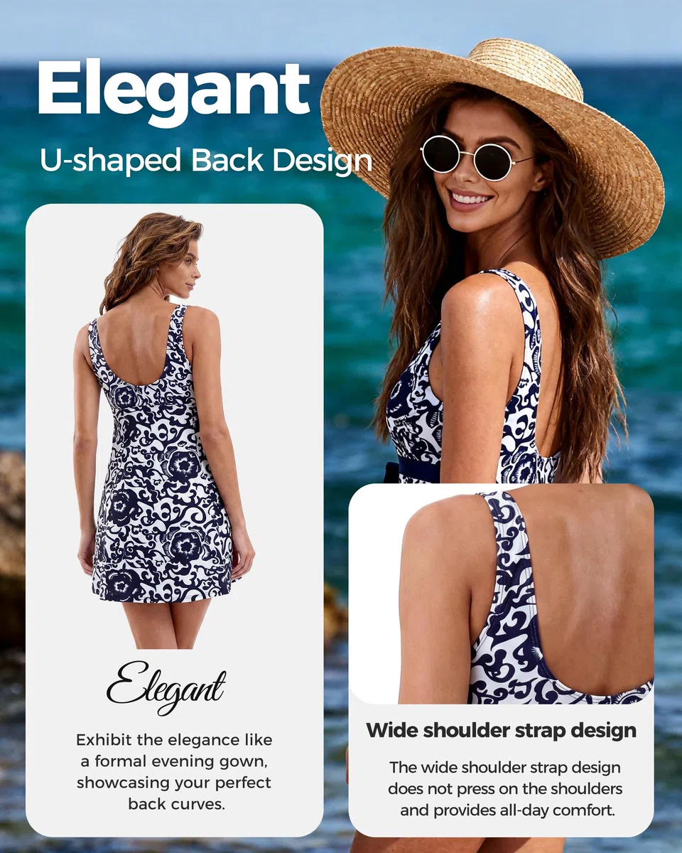 Wantdo Costume da Bagno Estate Taglie Forti Costume Intero Alta Vita Push Up Swimsuit per Mare e Spiaggia Donna Un Pezzo