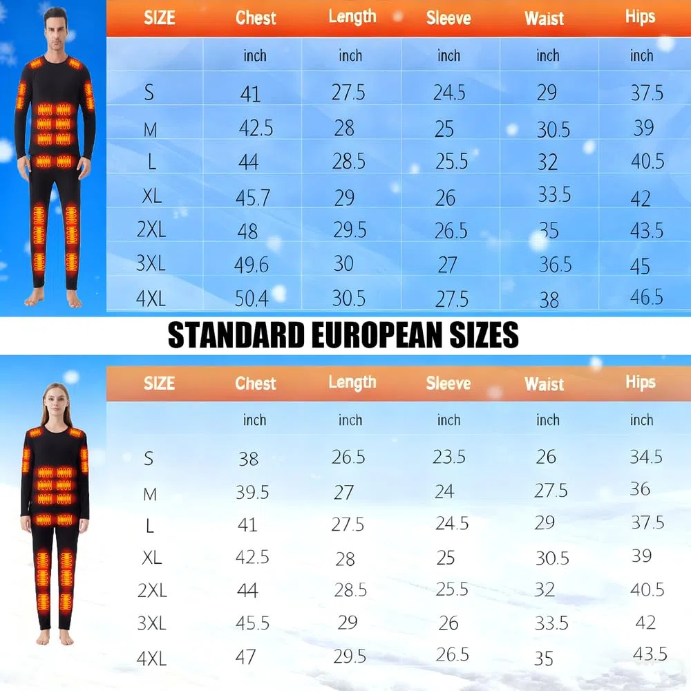 Biancheria intima unisex riscaldata,Zona 26 Top termico riscaldato, pantaloni con 16 zone,Interfaccia di alimentazione USB/DC,3 impostazioni di temperatura, adatta per campeggio ed escursionismo