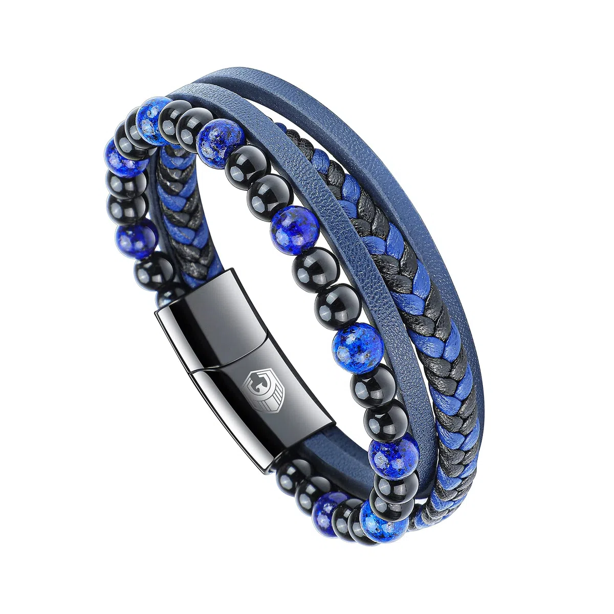 Bracciale Uomo Pelle Classico Cuoio Braccialetto Uomo con Calamita Fibbia in Acciaio Inossidabile ed Esclusivo Portagioie per Braccialetti l'idea di Regali