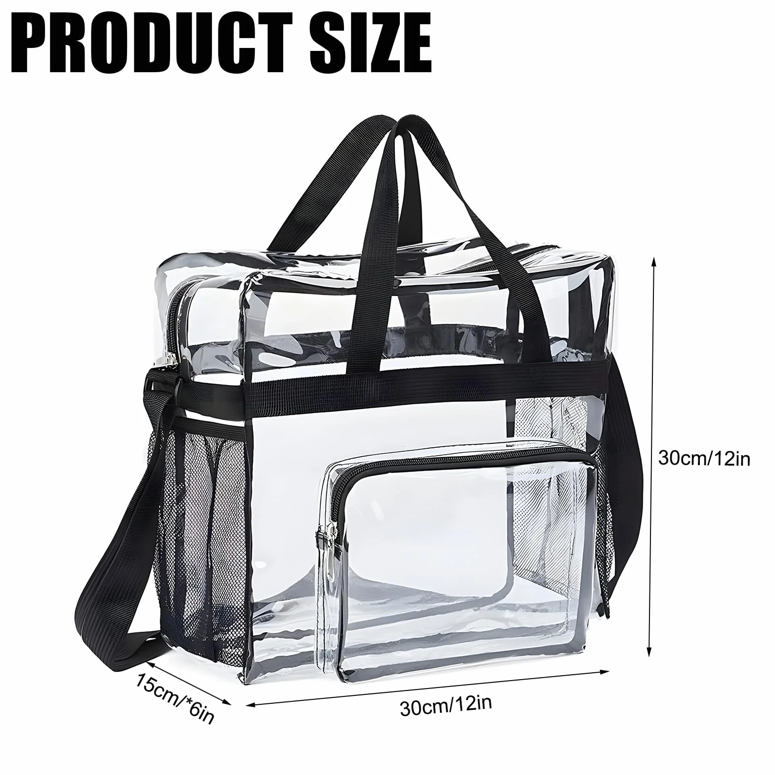 Borsa Trasparente, PVC Borsa Trasparente Grande con Tasche | Borsa Trasparente Donna Approvata Dallo Stadio per la Palestra, per Il Lavoro, per I Giochi Sportivi e Concerti