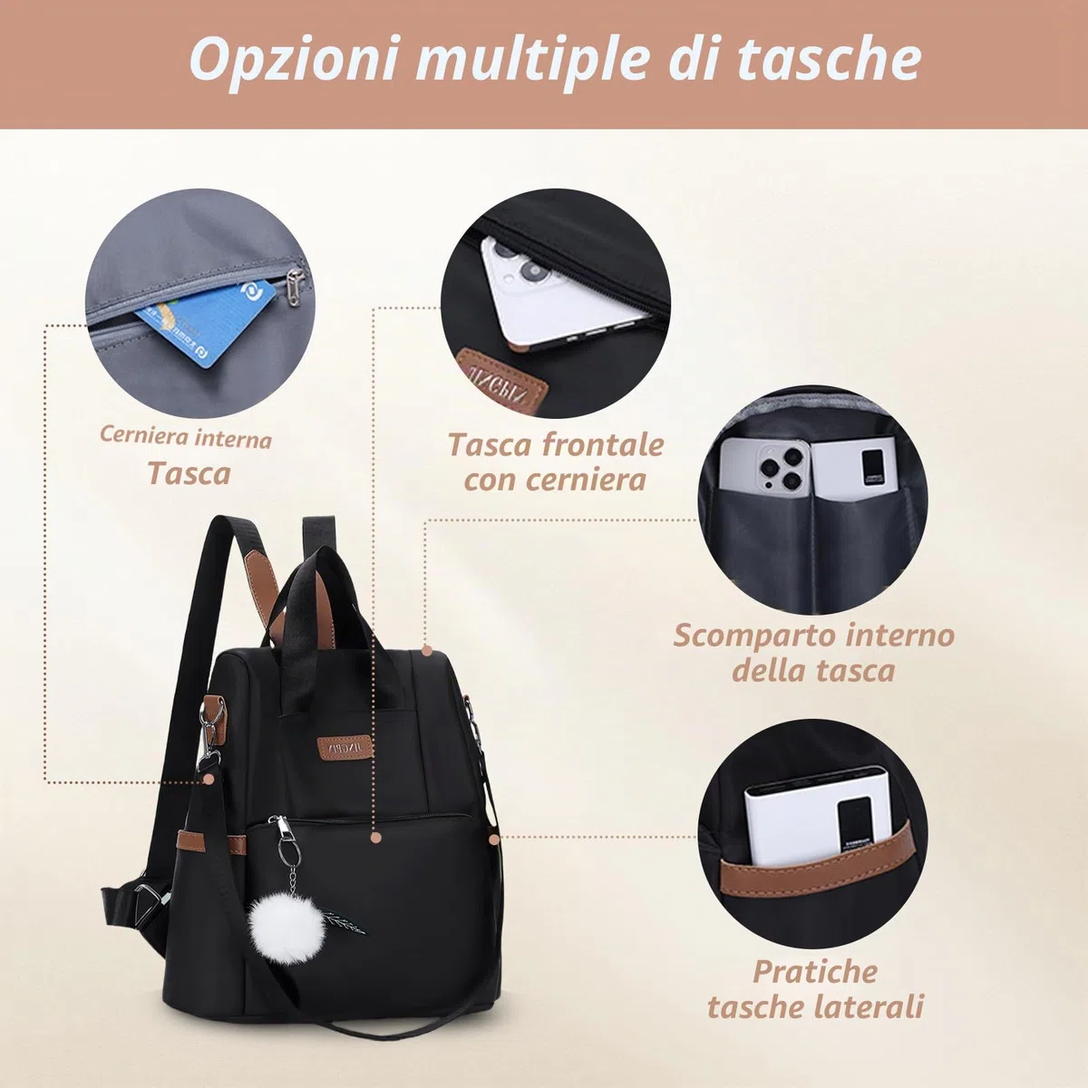 Aucuu Zaino Donna, Zaini Piccolo Antifurto da Donna, Piccoli zaini casual, Borsa da Scuola per Ragazze, Borsa a Zainetto Casual per Shopping Scuola Viaggio Lavoro