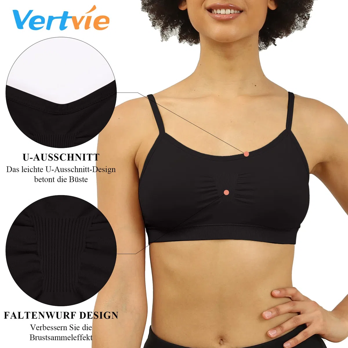 Vertvie - Reggiseno Sportivo da Donna, Imbottito, Push-up, Senza Cuciture