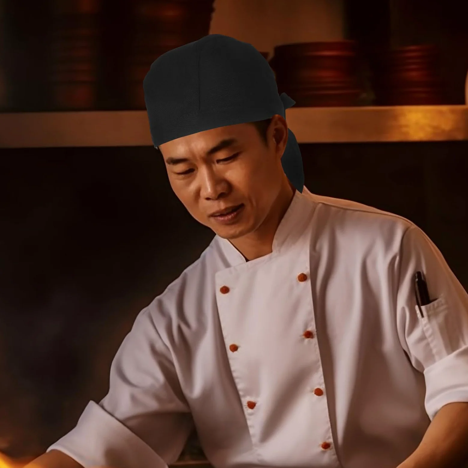 Outanaya 6 Pezzi Cappelli da Chef per Ristorante Cappelli da Cucina Unisex Nastro Decorativo per Uomo Nero per Cucina Professionale