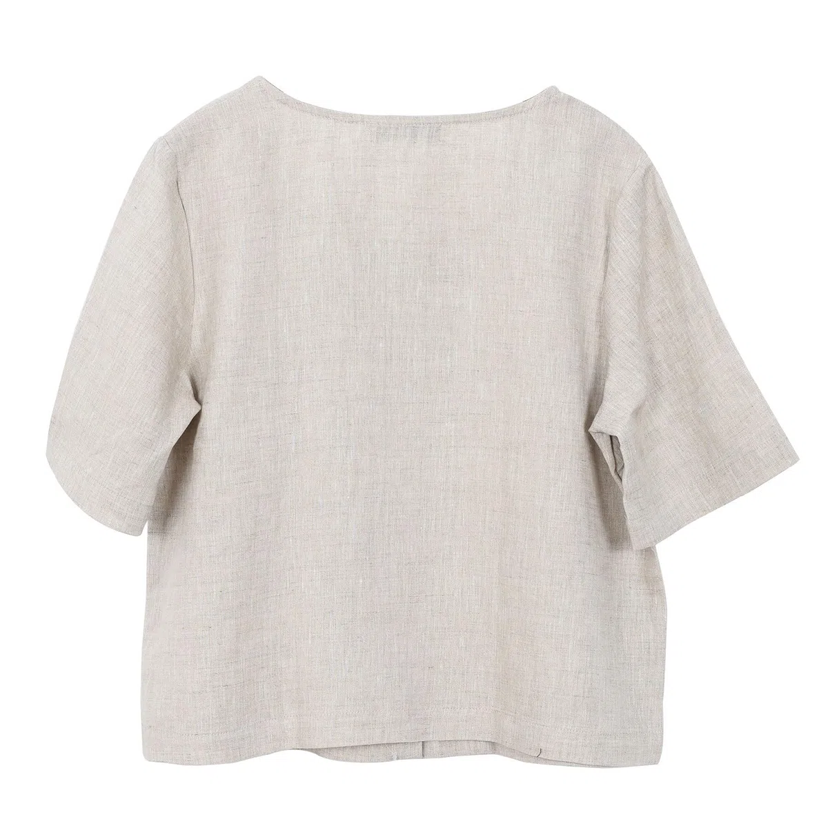 Amazhiyu Camicetta da donna in 100% lino, girocollo, manica corta, abbottonatura