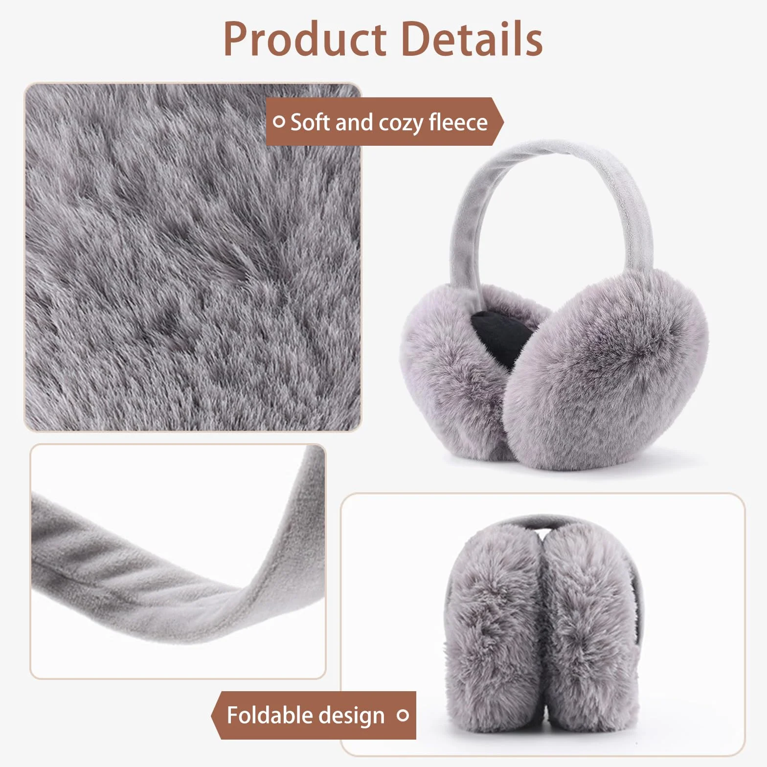 2 Pcs Paraorecchie Donna, Scaldaorecchie Invernali Plush Earmuffs Caldo Peluche Morbidi Pieghevole per Donne, Uomini e Ragazze