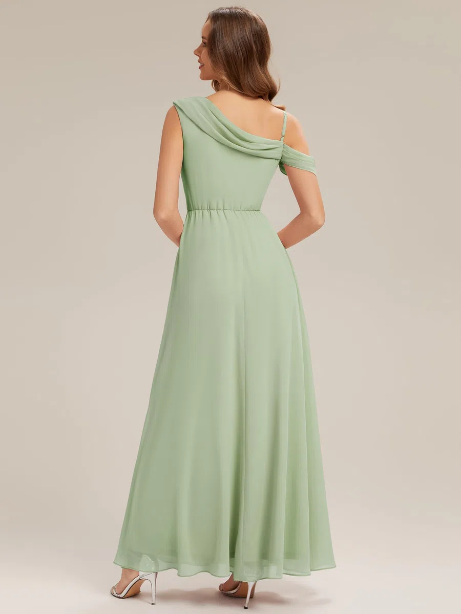 Ever-Pretty Abiti da Damigella Collo Asimmetrico Maniche Corte Chiffon Maxi Gonna Svasata ES02704